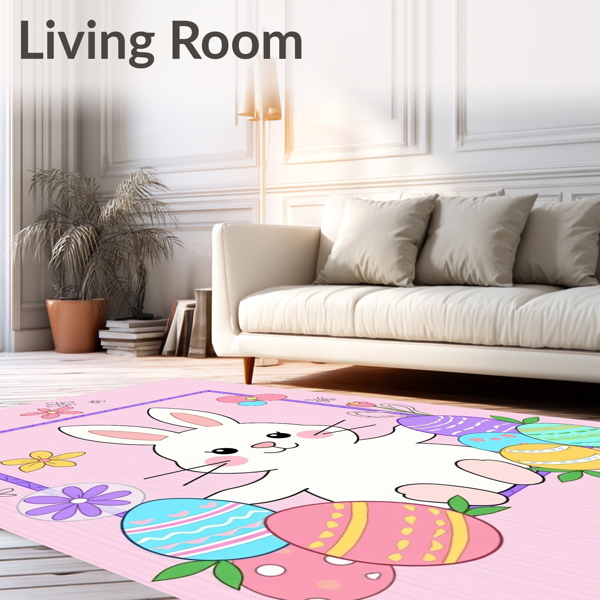 Cute Bunny With Easter Eggs Rug