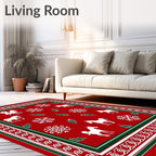 Red White Snowflake Horse Border Rug