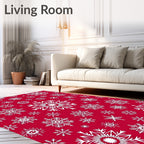 Crimson Red White Snowflake Collage Rug