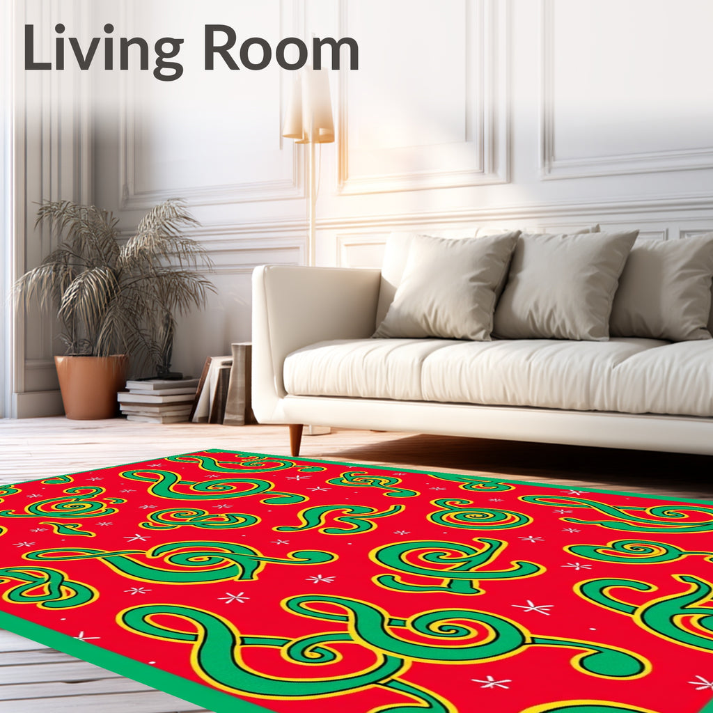 Red Green Treble Clef Music Collage Rug