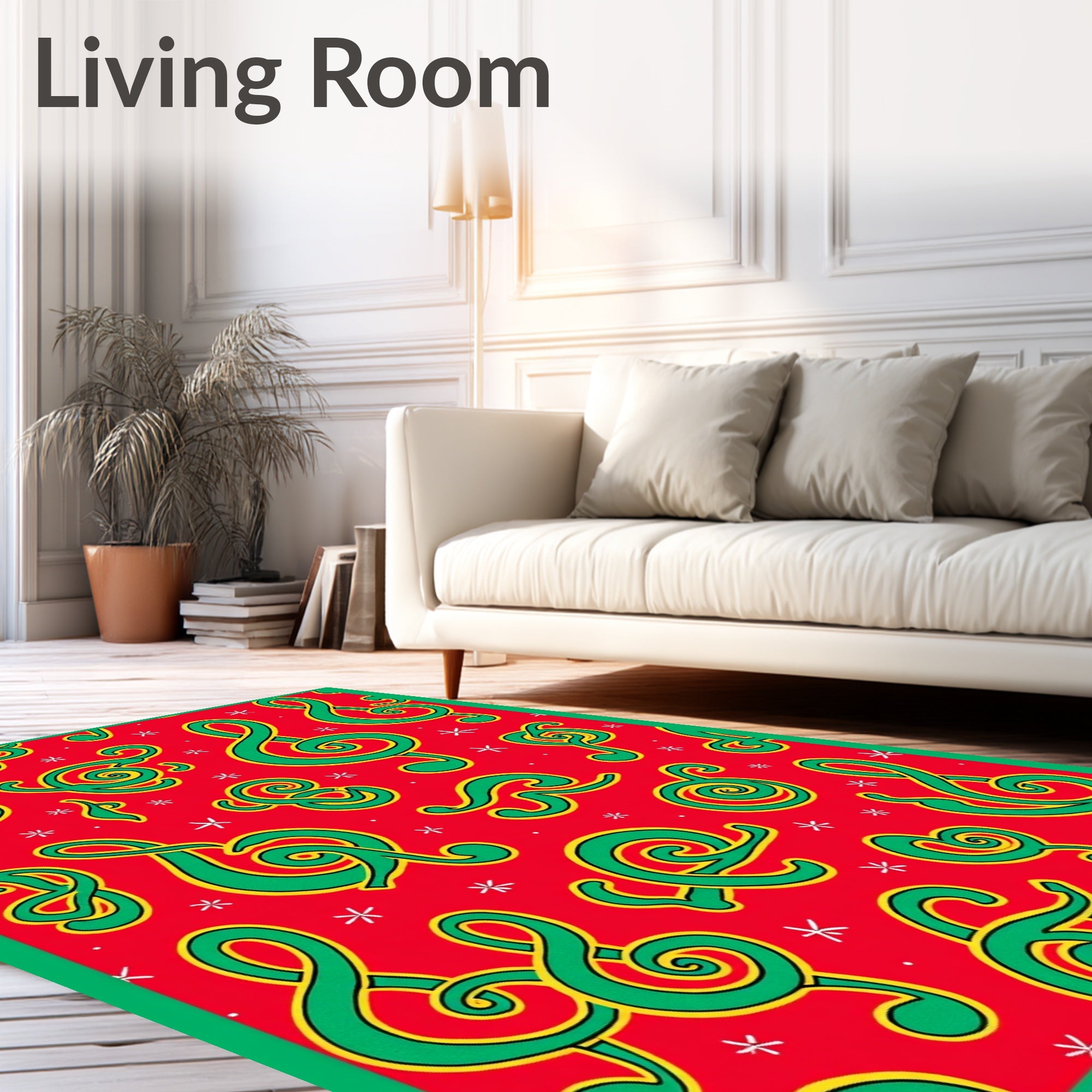 Red Green Treble Clef Music Collage Rug