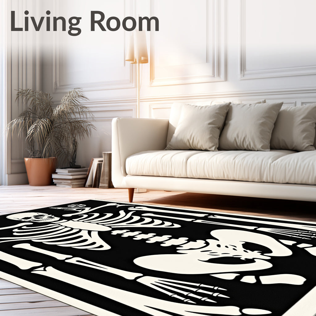 Black White Human Skeleton Illustration Rug