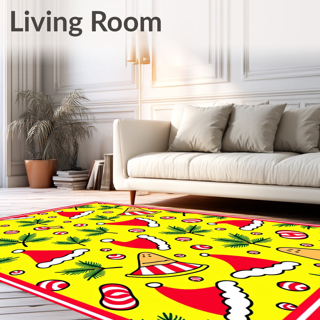 Cheerful Yellow Red Christmas Hats Garland Rug