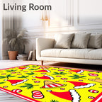 Cheerful Yellow Red Christmas Hats Garland Rug