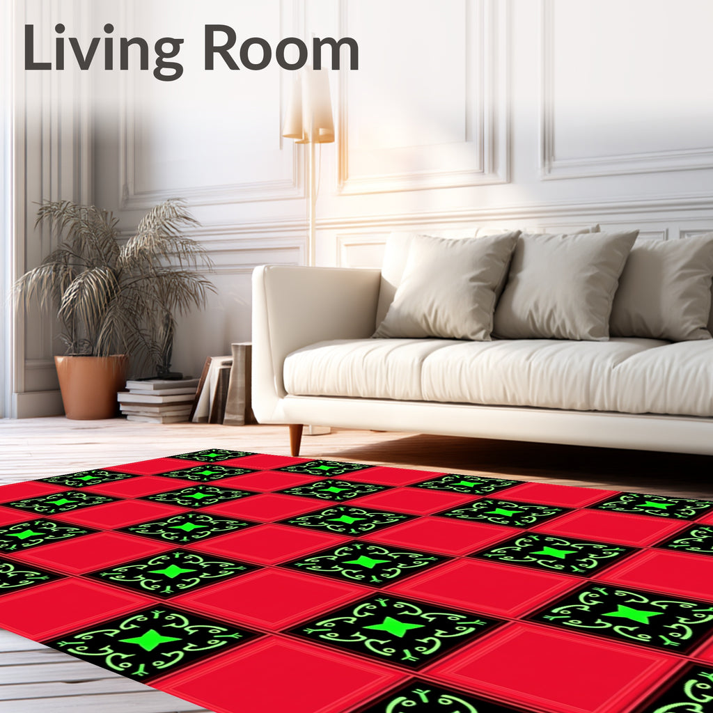 Crimson Red Black Neon Geometric Rug