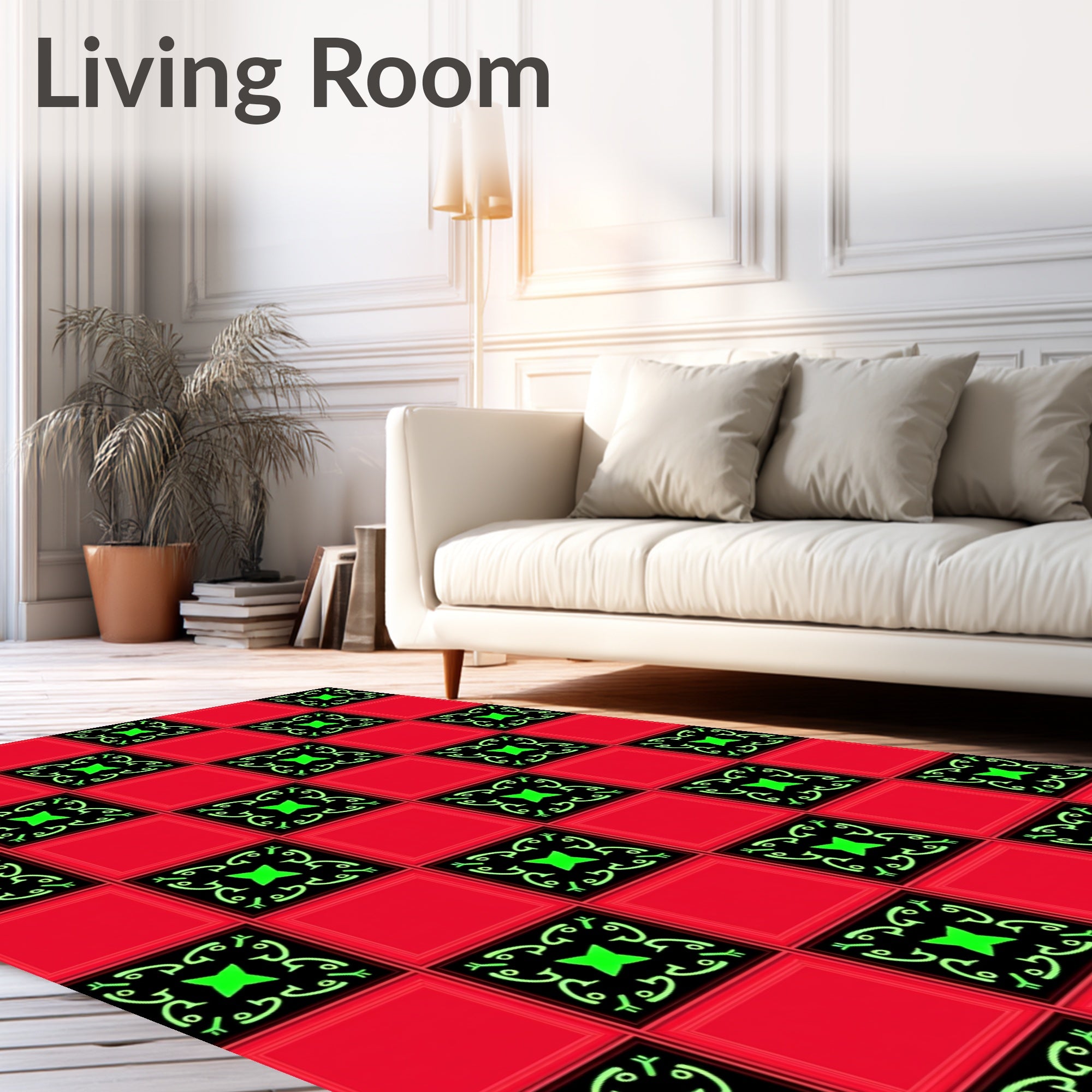 Crimson Red Black Neon Geometric Rug
