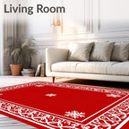 Crimson Red Snowflake Ornamental Border Rug