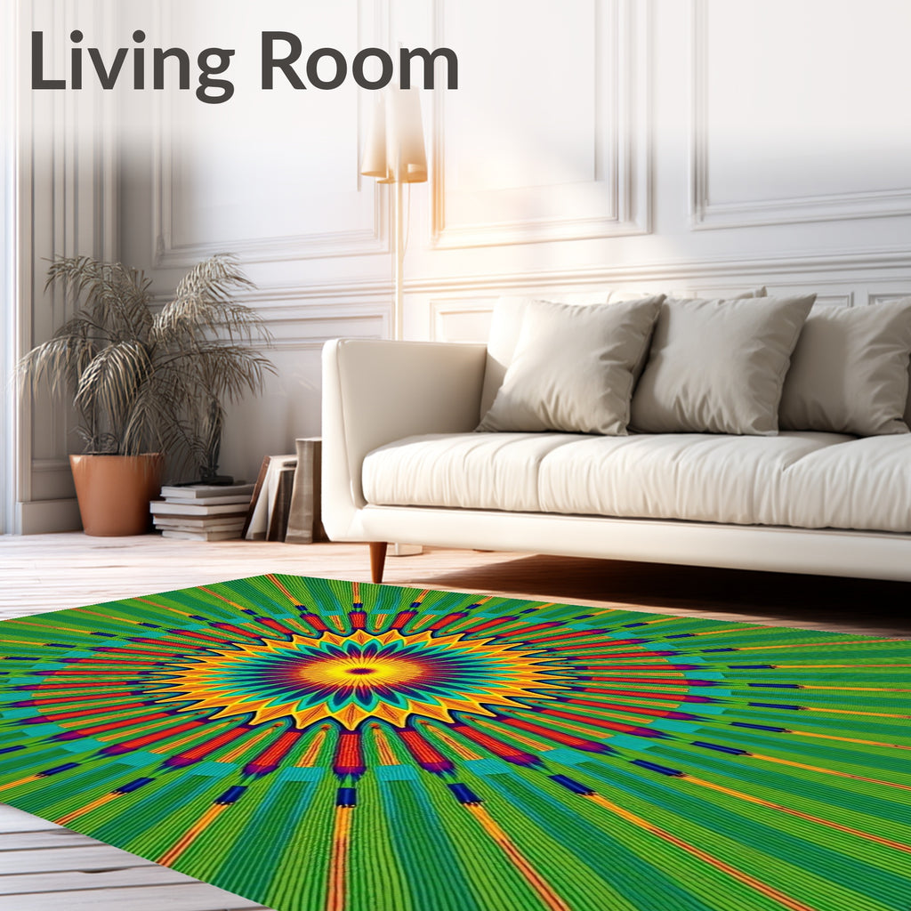 Vibrant Starburst Geometric Green Rug