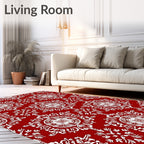 Crimson Floral Medallion Repeating Pattern Rug