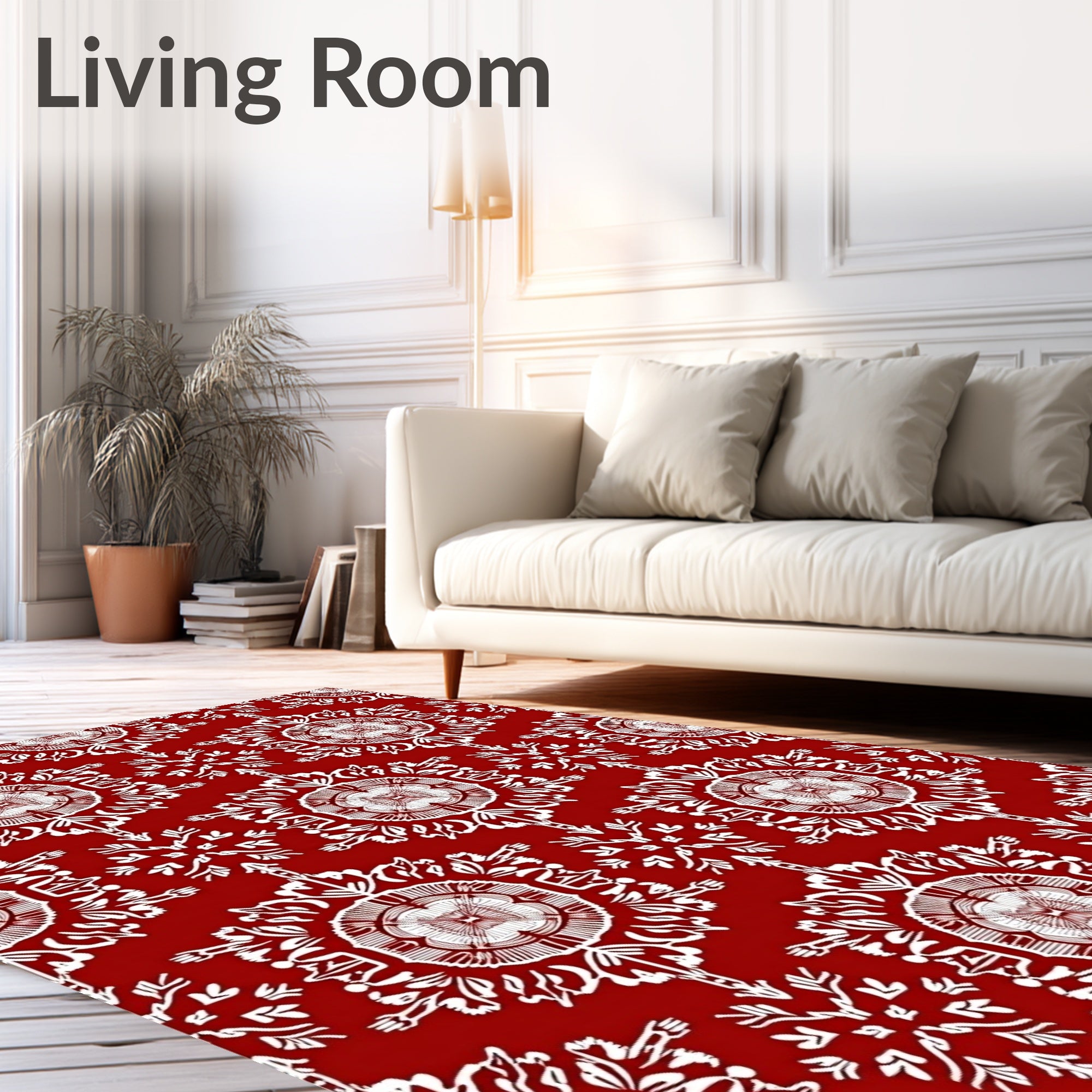 Crimson Floral Medallion Repeating Pattern Rug