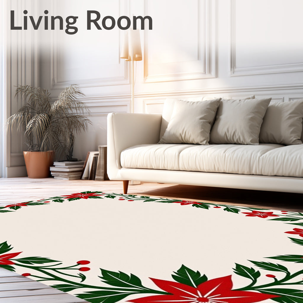 Rustic Red Floral Holiday Border Rug