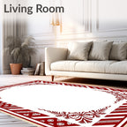 Rich Crimson Floral Bordered Stripped Rug