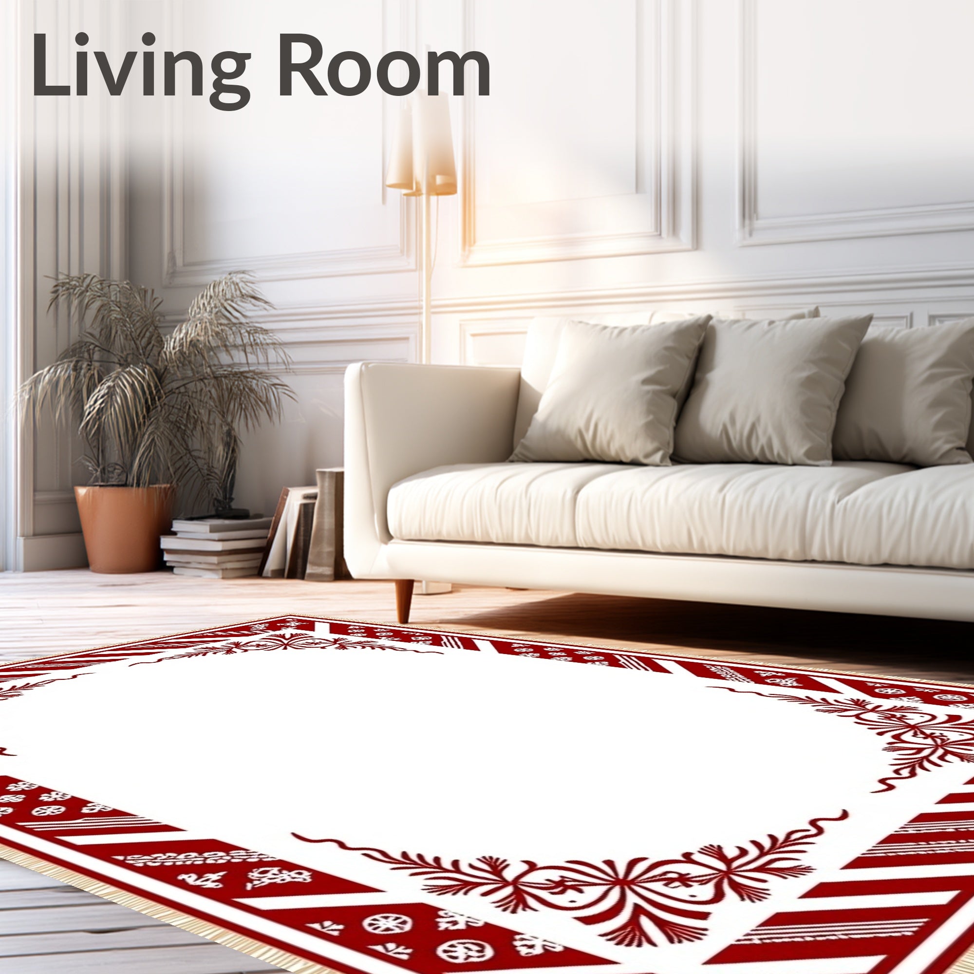 Rich Crimson Floral Bordered Stripped Rug