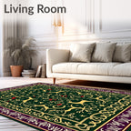 Green and Gold Stag Forest Border Rug