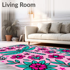 Pink Teal Dragonfly Floral Bloom Rug