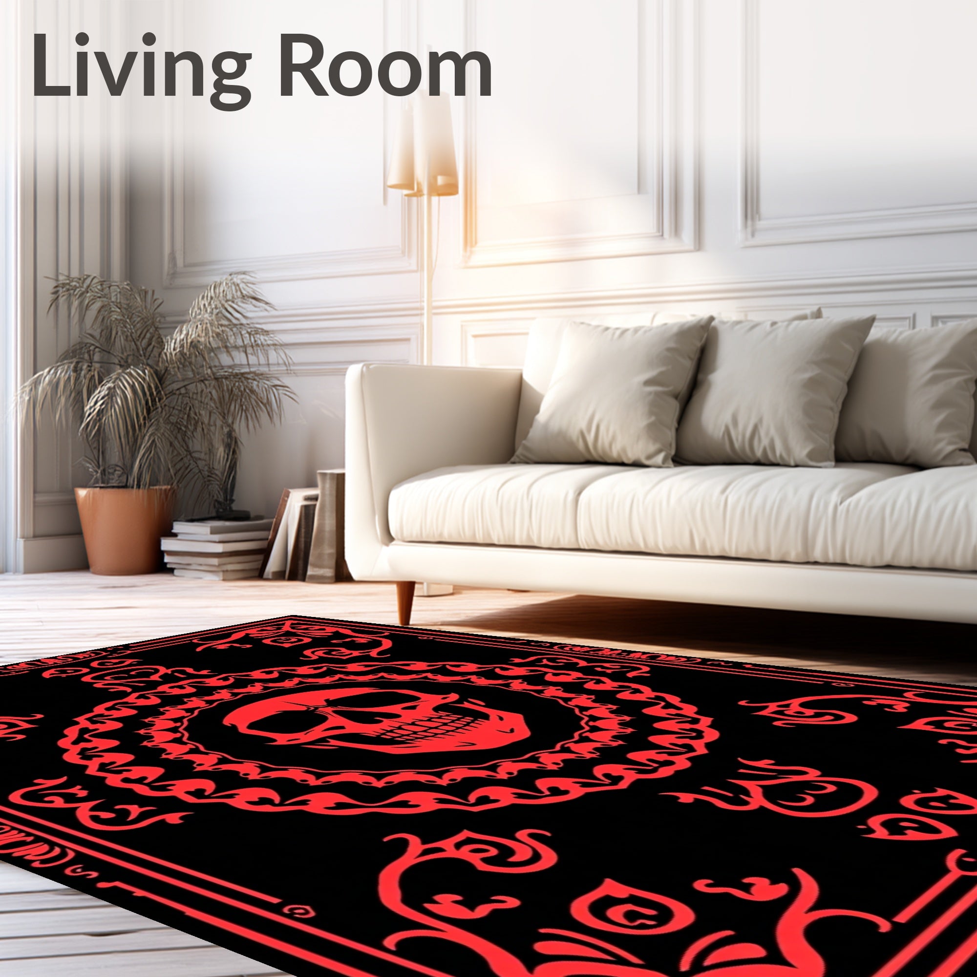 Crimson Skull Mandala Border Rug