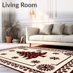 Crimson Christmas Tree Snowflake Border Rug