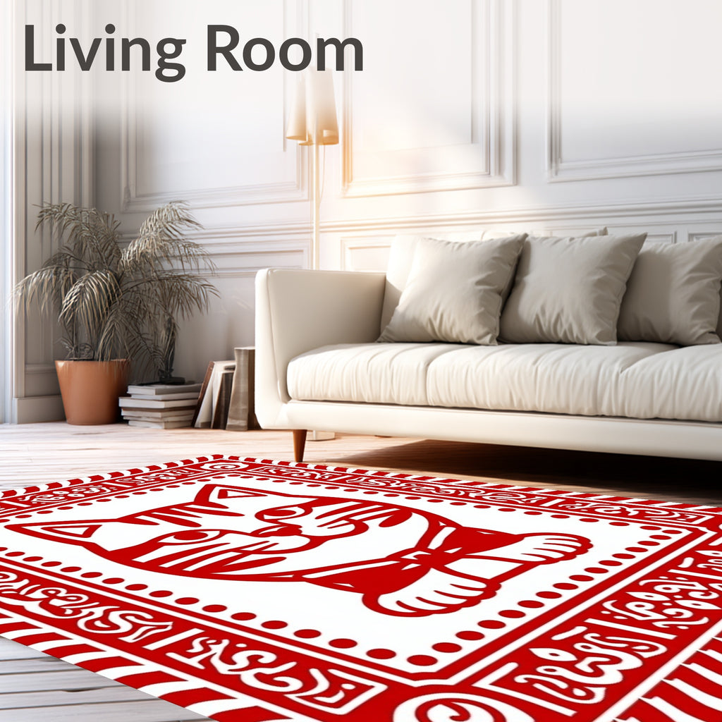 Red Cartoon Cat Bowtie Border Rug