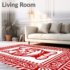 Red Cartoon Cat Bowtie Border Rug