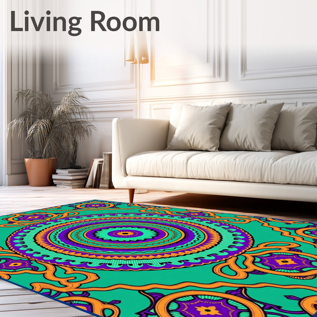 Vibrant Emerald Mandala Statement Art Rug