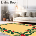 Crimson Berry Vine Botanical Border Rug