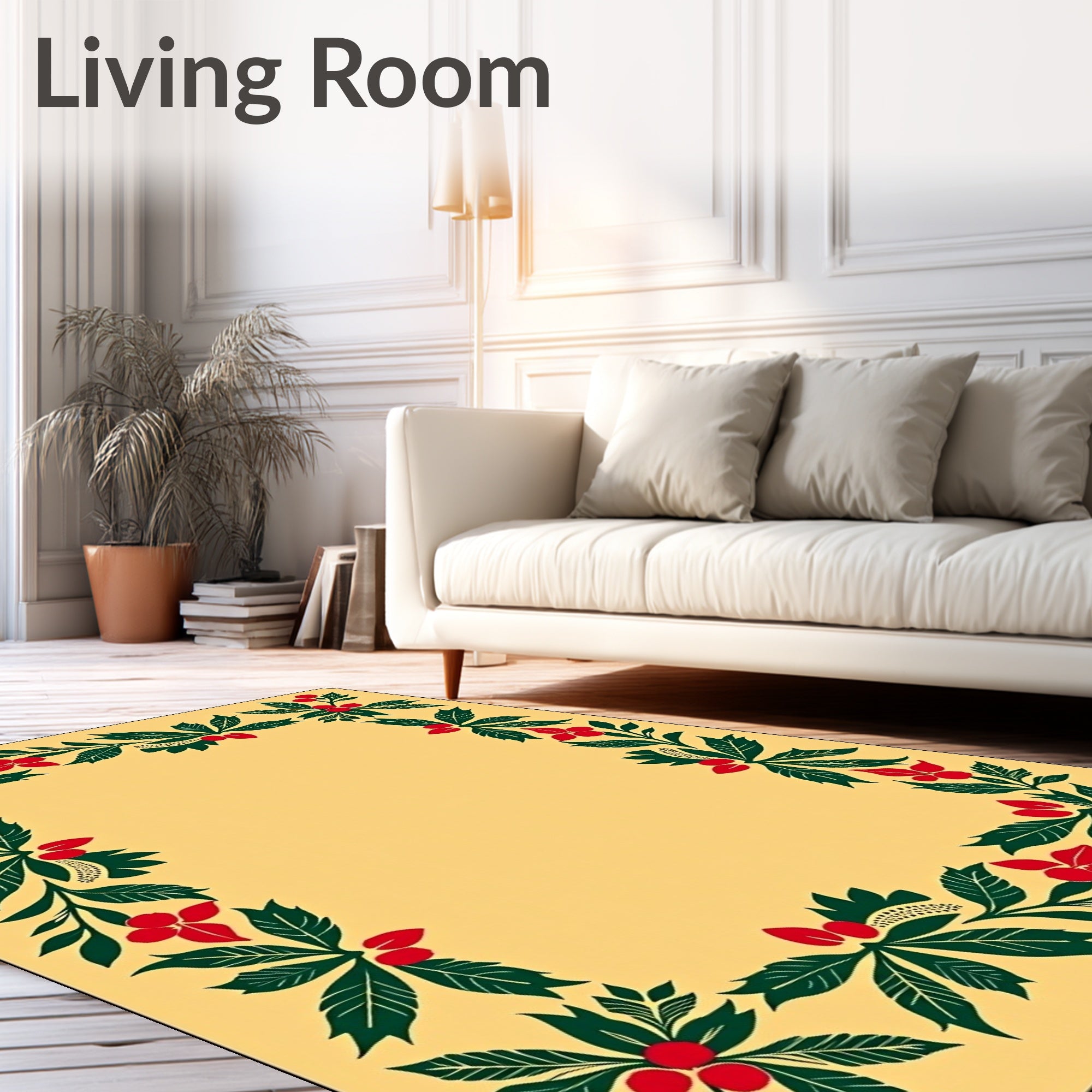 Crimson Berry Vine Botanical Border Rug