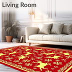 Red Yellow Elk Snowflakes Border Rug