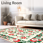 Festive Snowman Red Floral Border Rug