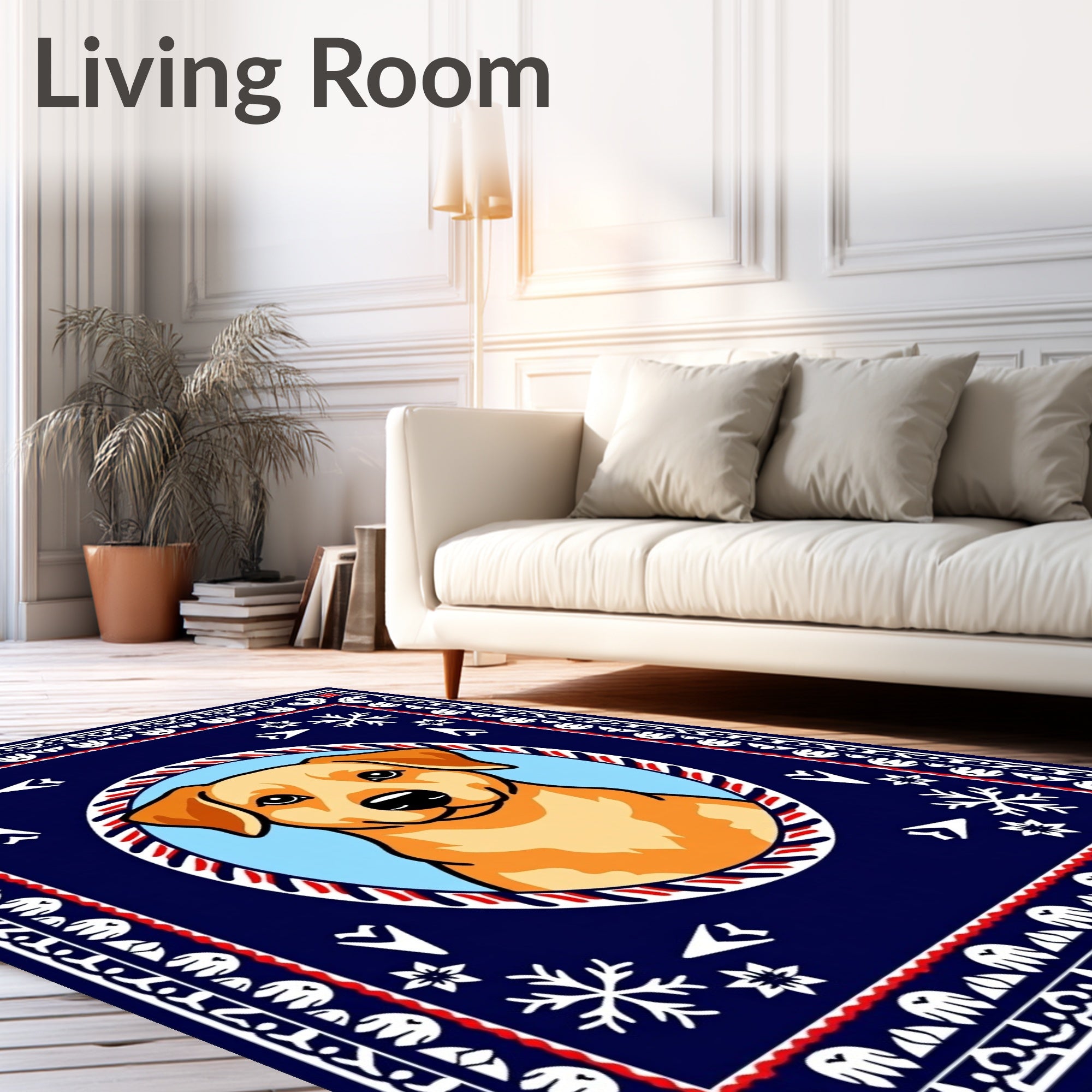 Golden Retriever Blue Snowflake Frame Rug