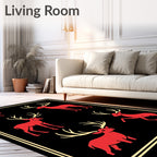 Bold Red Deer Silhouette Collage Rug