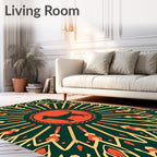 Green Orange Dog Sunburst Medallion Rug