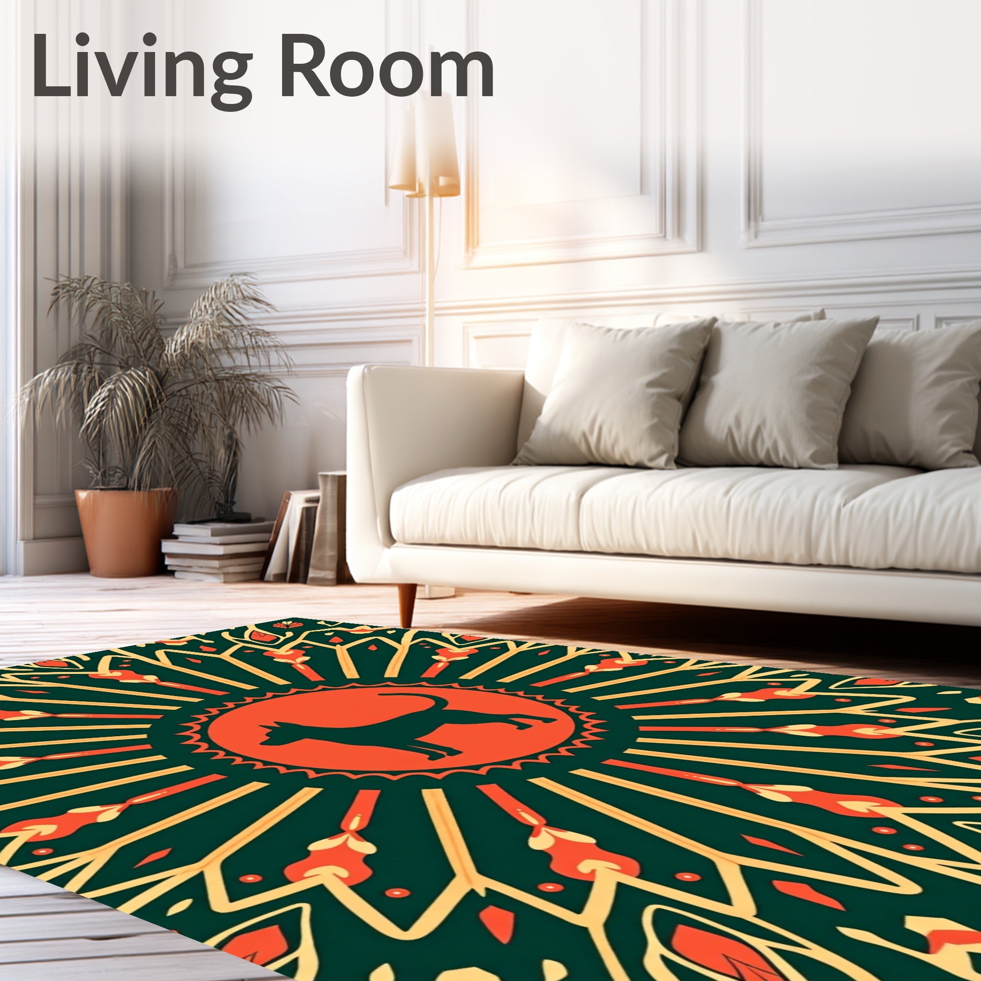 Green Orange Dog Sunburst Medallion Rug