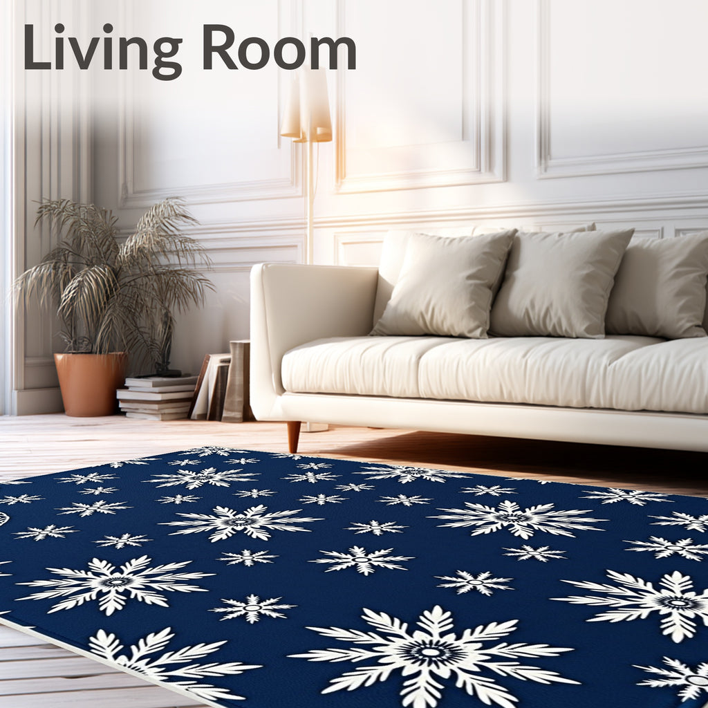 Deep Blue Snowflake Mandala Snowscape Rug