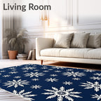 Deep Blue Snowflake Mandala Snowscape Rug