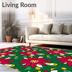 Red Poinsettia Holiday Garland Rug