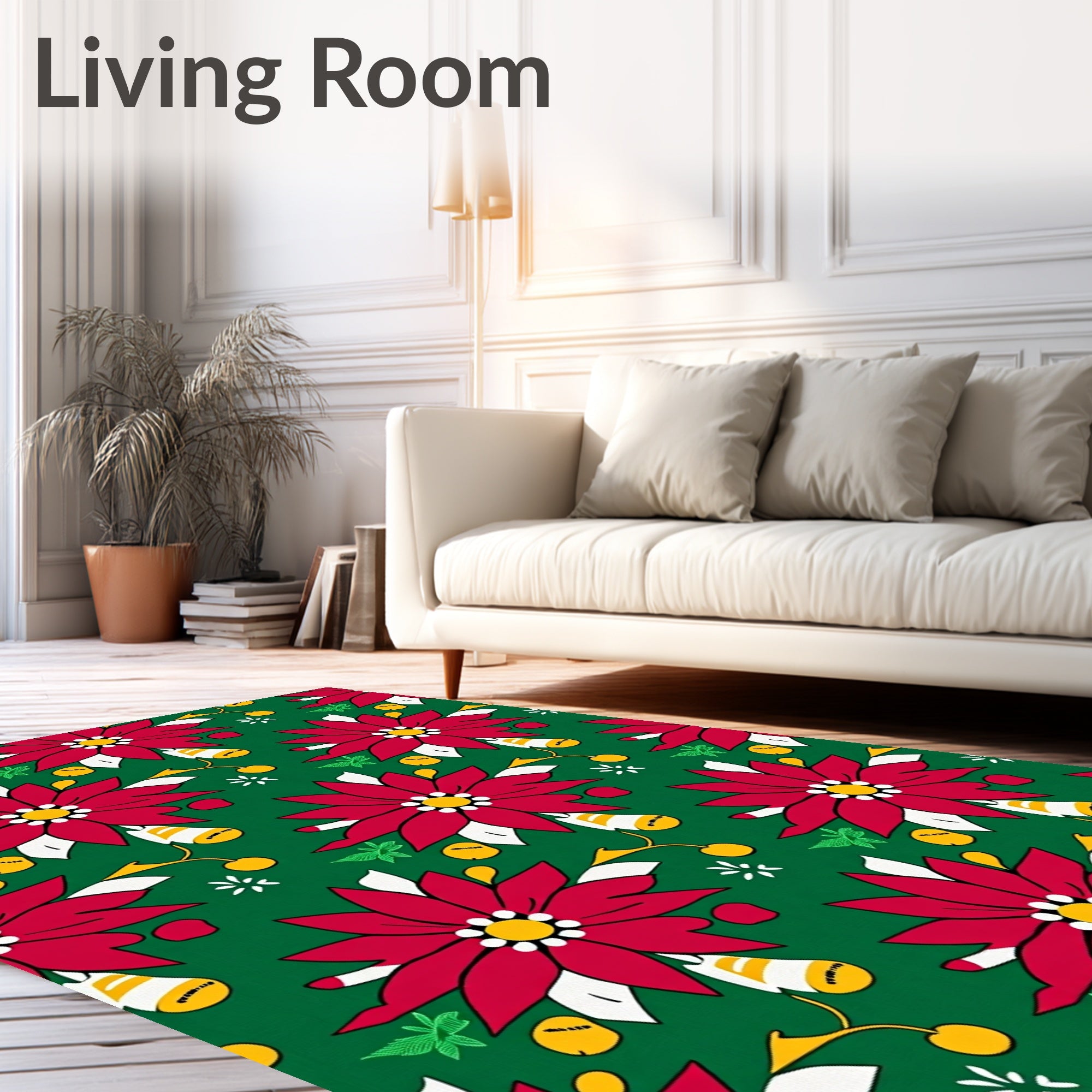 Red Poinsettia Holiday Garland Rug