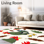 Green Roosters Red Feather Leaves Rug