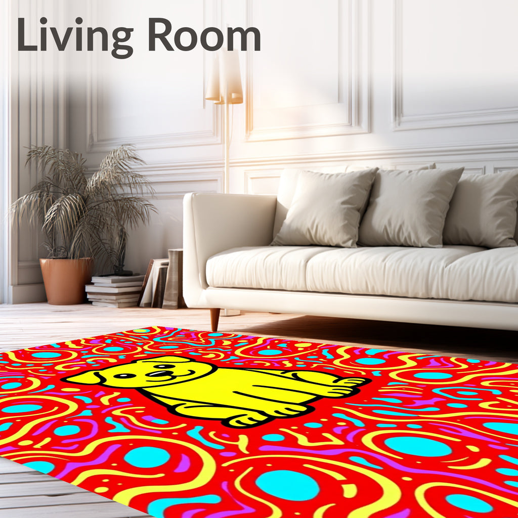 Vibrant Yellow Dog Fiesta Background Rug
