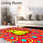 Vibrant Yellow Dog Fiesta Background Rug