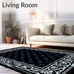 Art Nouveau Black Blue Floral Border Rug
