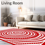 Red White Star Swirl Spiral Rug