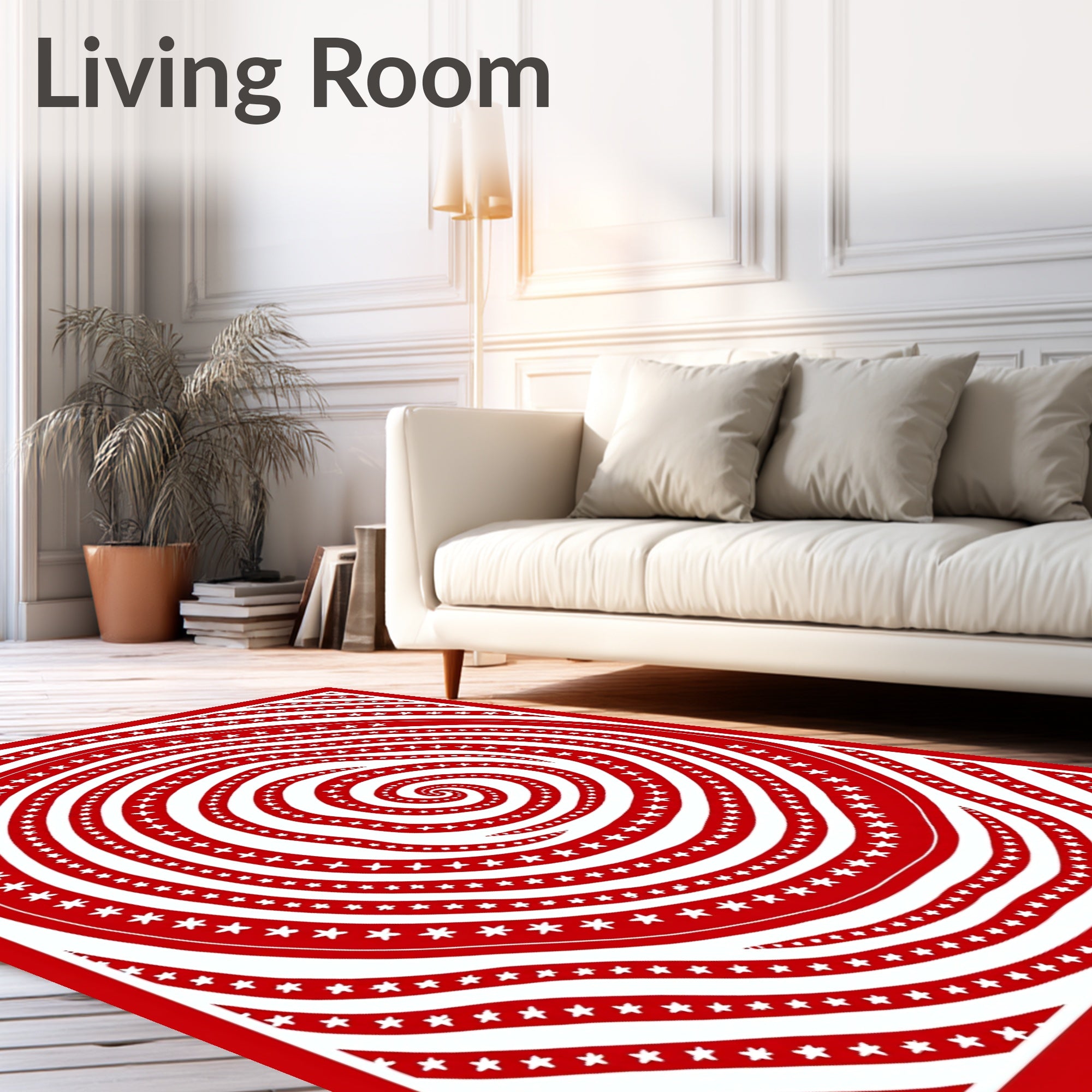 Red White Star Swirl Spiral Rug