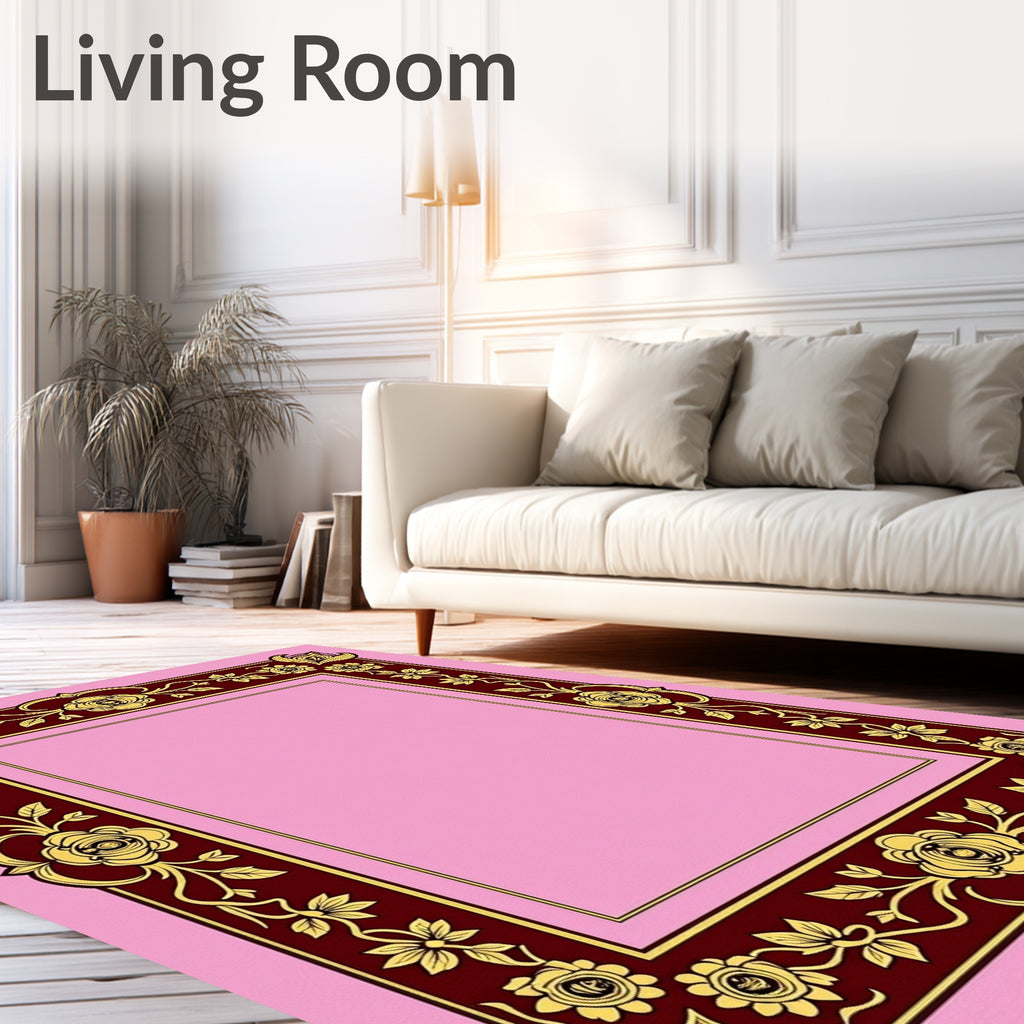 Burgundy Gold Floral Garland Frame Rug
