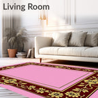 Burgundy Gold Floral Garland Frame Rug
