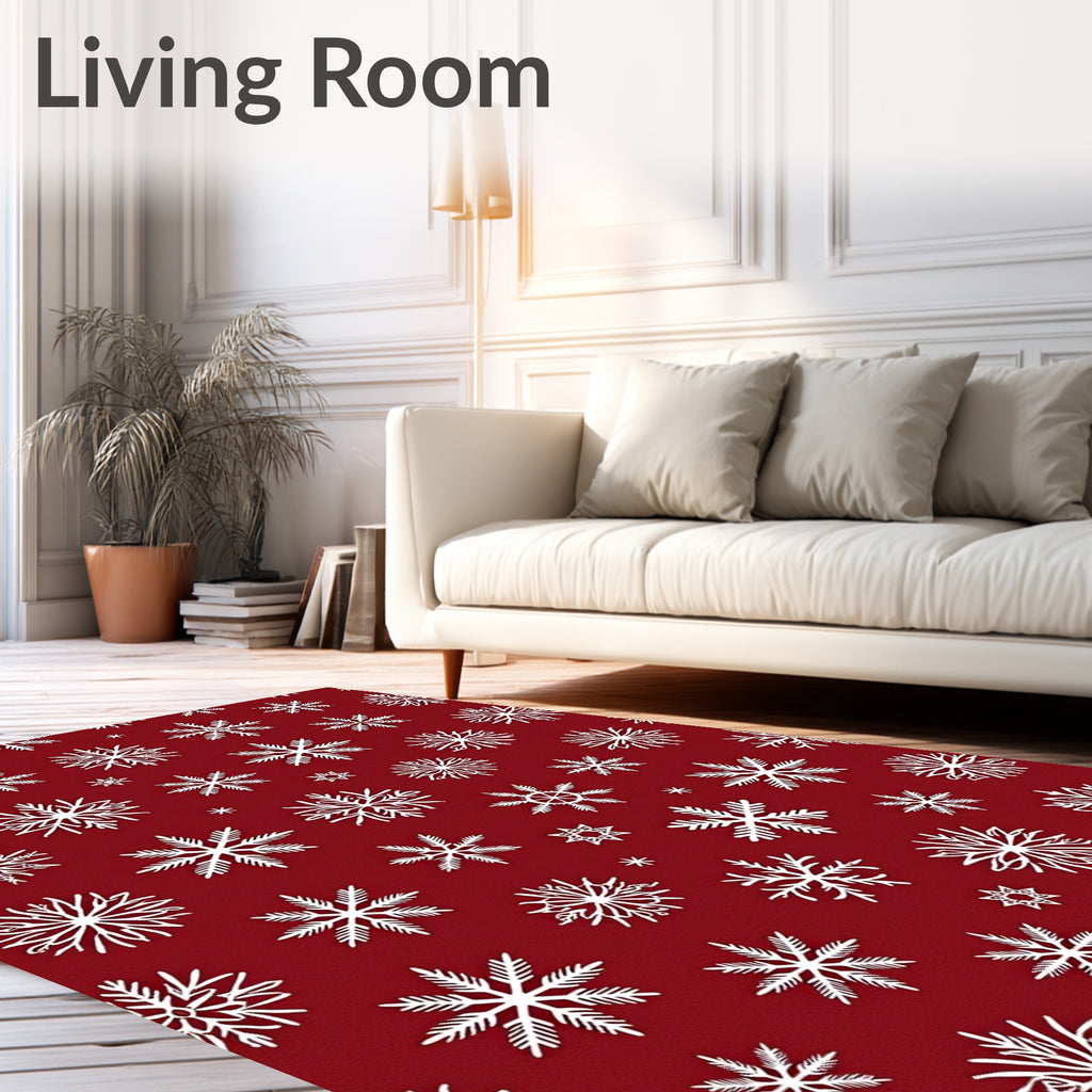 Winter White Snowflake Collage Background Rug