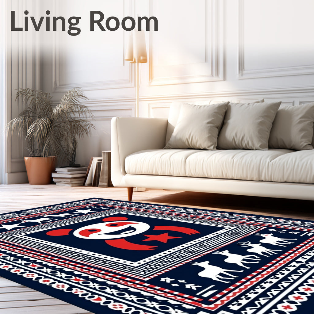 Navy Red White Whimsical Panda Deer Star Rug