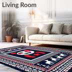 Navy Red White Whimsical Panda Deer Star Rug