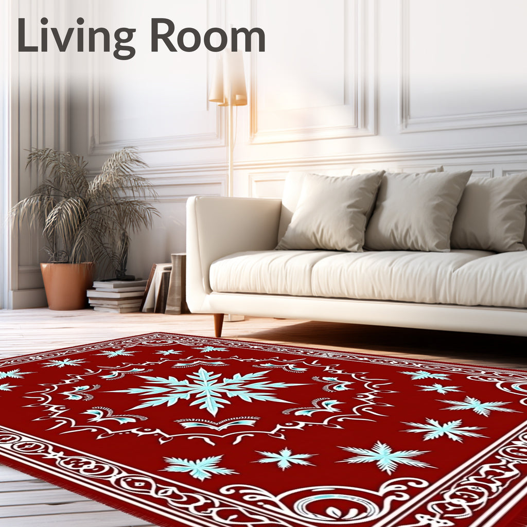 Deep Crimson Ice Bloom Rug