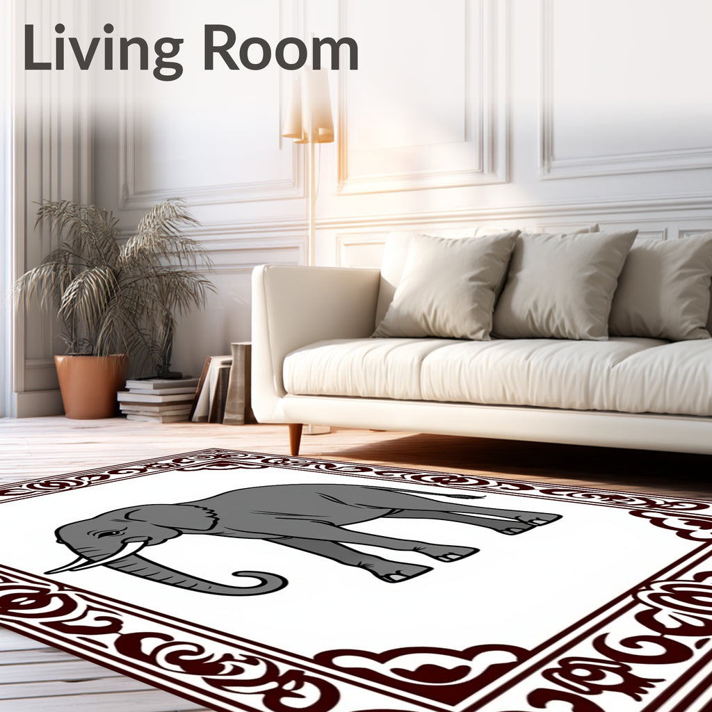 Rustic Elephant With Ornate Border Rug