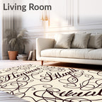 Elegant Script Cream Calligraphy Rug